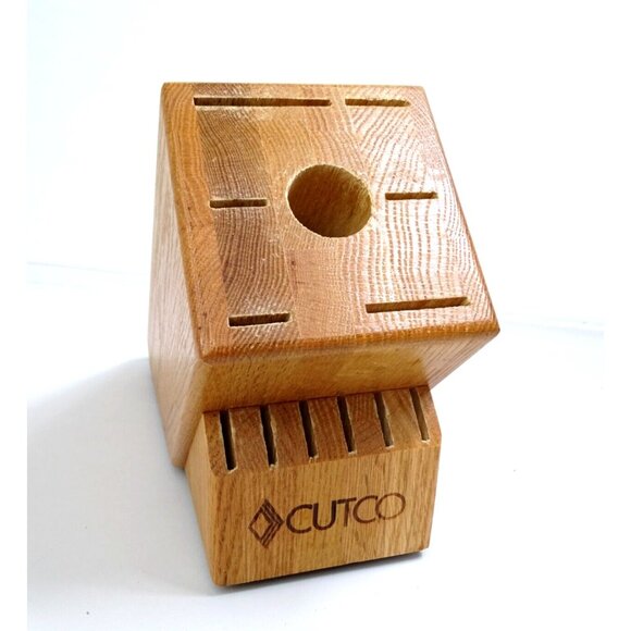 Cutco 13 Slot Solid Oak Knife Block Holds 12 Knives + Sharpener Hole Made in USA - Picture 1 of 5